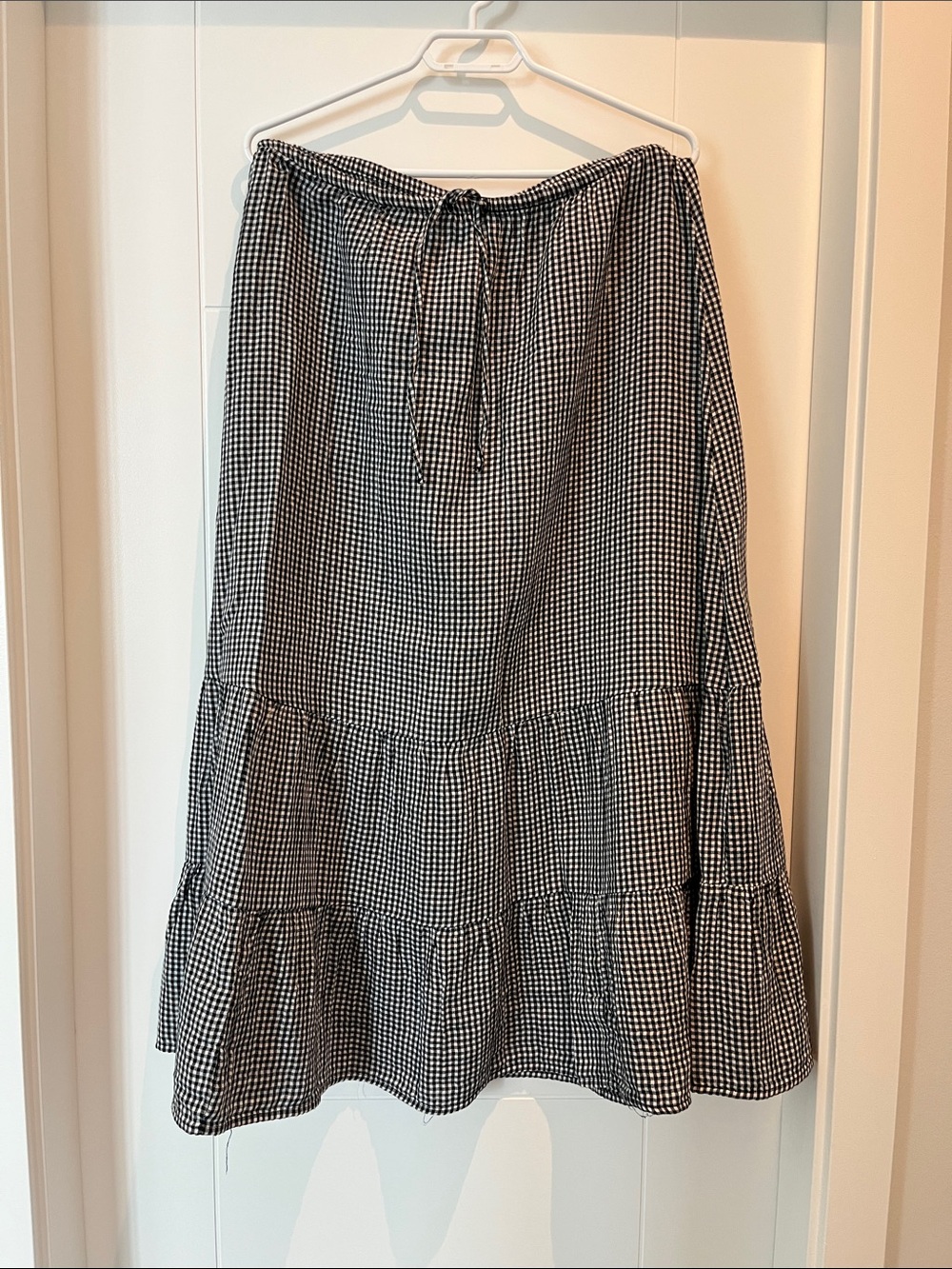Gap Cotton Gause Tiered Black and White Gingham Maxi Skirt